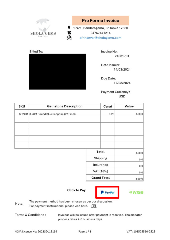 Pro forma Invoice Paypal click