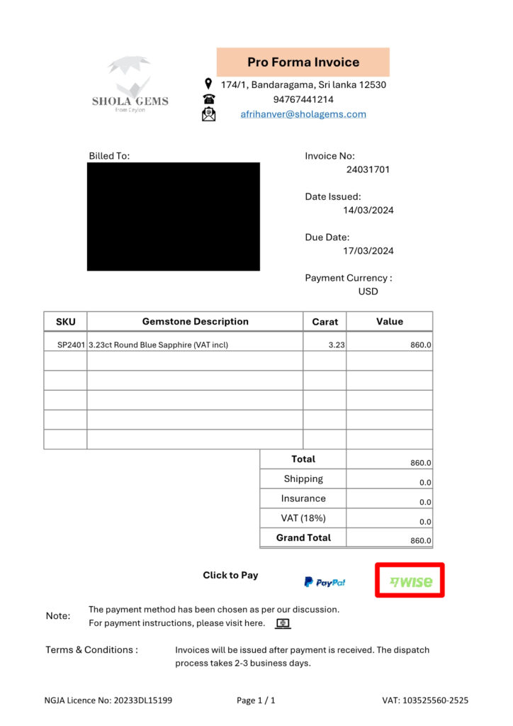 Pro forma Invoice wise click